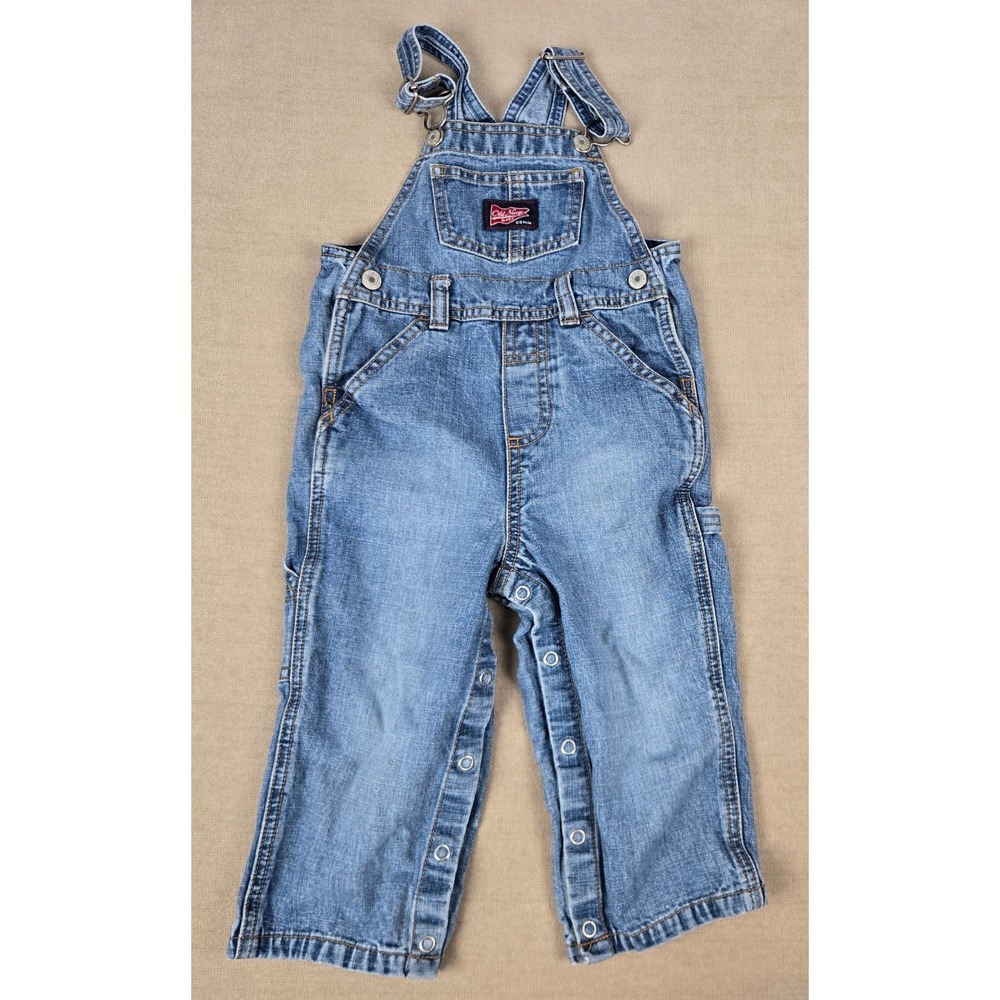 Old Navy Baby Blue Denim Bib Overalls Medium Wash Snap Inseam 18-24 Months Vtg